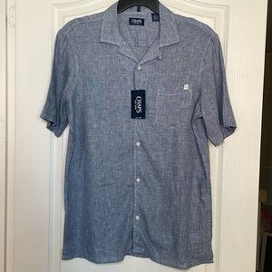Chaps navy and white houndstooth button down linen blend shirt sz XL